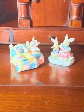Set Of 2  Albert Kessler Storytime And Bedtime Figurines Porcelain Rabbit 1980's